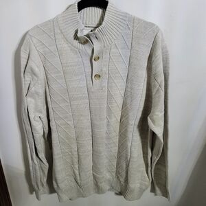 NWT Southern Pines Men's Cream Knit Sweater with Button Collar, Size XL